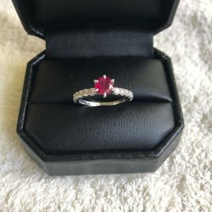 Authentic Ruby Diamond Ring 14K white gold